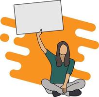 woman holding blank poster flat character perfect for design project vector