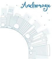 Outline Anchorage Alaska Skyline with Blue Buildings and copy space. vector