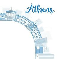 Outline Athens Skyline with Blue Buildings and copy space. vector