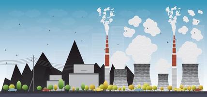 Coal power plant with black coal behind it. vector