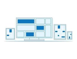 Set of outline design display, laptop, tablet computer and mobile phone. vector