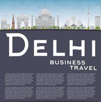 Delhi skyline with gray landmarks and copy space. vector