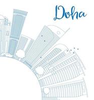 Outline Doha skyline with blue skyscrapers. vector