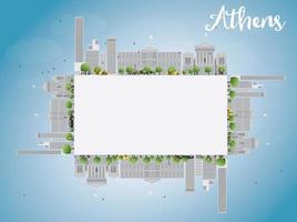 Athens Skyline with Grey Buildings, Blue Sky and copy space. vector