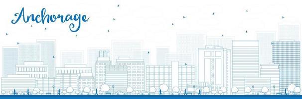 Outline Anchorage Alaska Skyline with Blue Buildings. vector