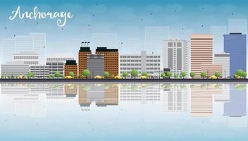 Anchorage Alaska Skyline with Grey Buildings and reflections. vector