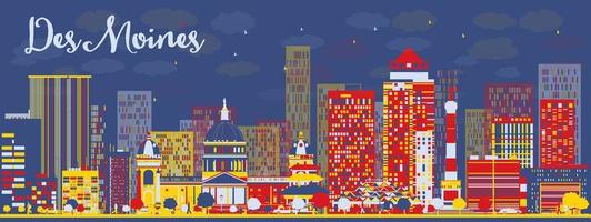 Abstract Des Moines Skyline with color Buildings. vector