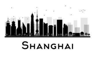 Shanghai City skyline black and white silhouette. vector