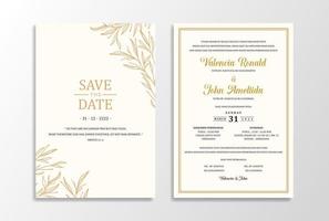 Wedding Card Template Invitation with Simple Gold Leaves vector