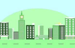 Vector green skyscraper building in smart city, for environmental theme. Earth day.