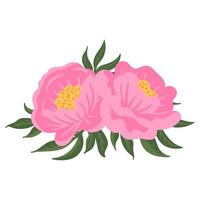 Flower composition. Pink peonies with green leaves. Vector romantic garden illustration. Botanical collection for wedding invitation, patterns, wallpapers, fabric, wrapping