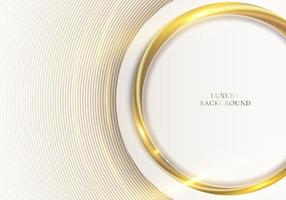 Abstract elegant white circle with 3D golden lines ring rounded and light sparking on clean background vector