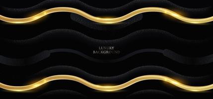 Abstract background black wave paper cut design with 3D golden lines and lighting effect vector