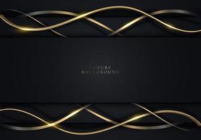 diseño de corte de papel de capa de rayas negras de fondo abstracto con líneas doradas 3d vector