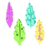 A set of four colored feathers. vector