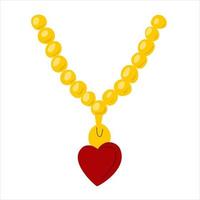 Necklace with a red heart on the neck. vector