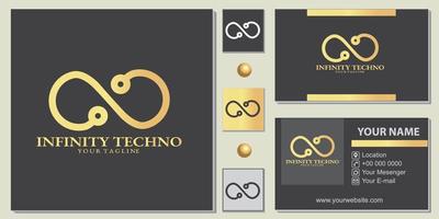 Plantilla premium de logotipo de tecnología de oro infinito de lujo con elegante tarjeta de visita vectorial eps 10 vector