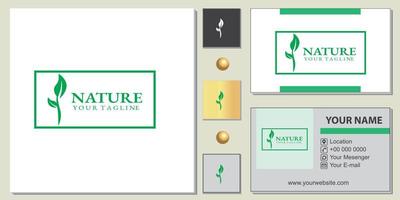 Green Nature logo premium template with elegant business card vector eps 10