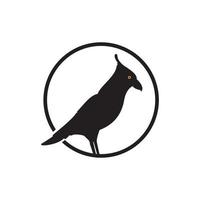 black bird raven silhouette on circle logo design vector