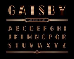 Gold Gatsby font and alphabet letter, Condensed letters style set. vector