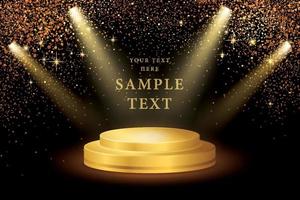 Spotlight on stage and Gold Glitter Vector, Golden explosion of confetti. Gold grainy