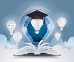 Open book with Light bulb and graduation cap, University Education concepts vector