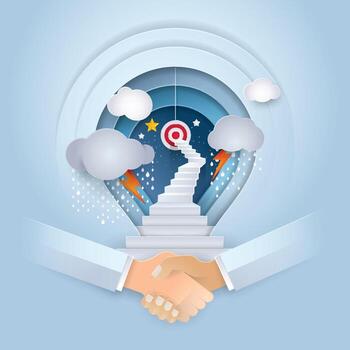Reach target Business Concept of thinking for development, Shake hands and stair with target Background vector