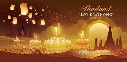 Thai water Gold Vector, Loy Krathong Festival in Thailand, Amazing Thai traditional Culture vector