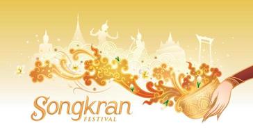 Gold Songkran Festival in Thailand, Thai traditional vector design
