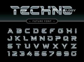 Vector of Futuristic Bold Alphabet Letters and numbers, Future Techno stylized letter fonts