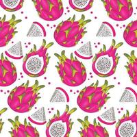 Tropical fruit. Vegan cuisine with hand drawn vector dragon fruit, organic fruit or vegetarian food.  seamless pattern vector background for cafee and restaurant menus. for use in flyers and posters