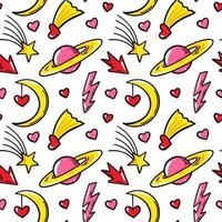 Hand drawn cosmic love seamless pattern. Valentines Day design. Vector illustration