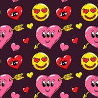 Love seamless pattern with comics cartoon characters. Valentines Day design. Vector illustration