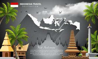 cartel de turismo de Indonesia. destino turístico de Indonesia. para tarjetas de felicitación, pancartas, diseños de carteles vector