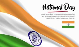 feliz día nacional de la india. banner, tarjeta de felicitación, diseño de volante. diseño de plantilla de cartel vector