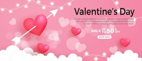 Valentine's Day background with sweet hearts and on pink background. Promotion and shopping template or background for love and Valentine's day concept. eps 10 vector illustration