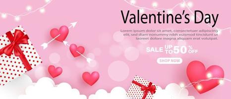 Valentine's Day background with sweet hearts and on pink background. Promotion and shopping template or background for love and Valentine's day concept. eps 10 vector illustration