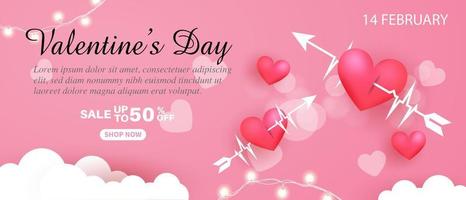 Valentine's Day background with sweet hearts and on pink background. Promotion and shopping template or background for love and Valentine's day concept. eps 10 vector illustration