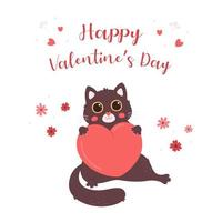 Cat character with heart. Valentines Day greeting card. Love, romantic, wedding vector