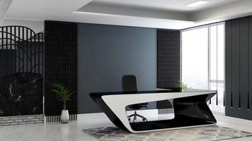 3D render modern front desk mockup - modern reception room interior design concept photo