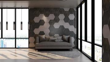 3d render lounge wall mockup design with modern minimalist interior design concept