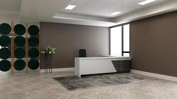 Exclusive modern office reception room in 3d rendering mockup photo