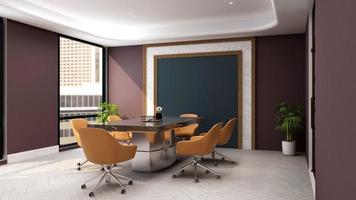 Maqueta de sala de reuniones moderna de renderizado en 3D: nuevo concepto de diseño de interiores de oficina foto