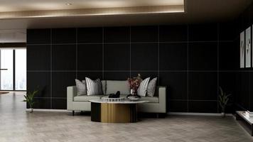 3d render lounge wall mockup design with modern minimalist interior design concept photo