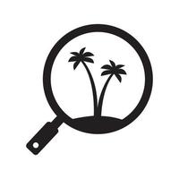 magnifying glass with coconut trees logo symbol icon vector graphic design illustration idea creative