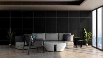 Diseño de maqueta de pared de salón de renderizado 3d con concepto de diseño de interiores minimalista moderno foto