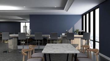 café moderno con concepto de bar en 3d renderizado - maqueta de diseño de interiores de ideas de café