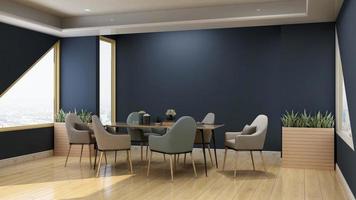 Maqueta de sala de reuniones moderna de renderizado 3d: concepto de diseño de interiores de sala de reuniones acogedor foto