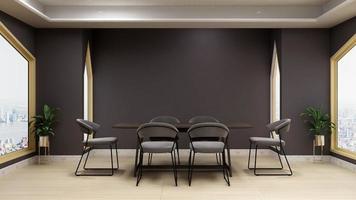 Maqueta de sala de reuniones moderna de renderizado 3d: concepto de diseño de interiores de sala de reuniones acogedor foto