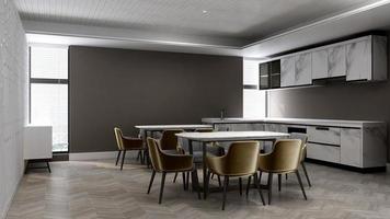 Render 3d de despensa de oficina moderna - concepto de cocina minimalista de diseño de interiores foto